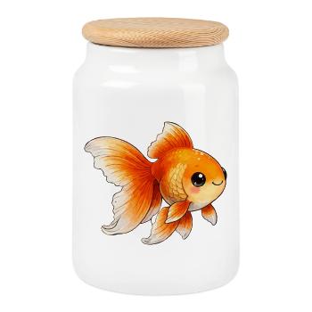 Goldfish Illustration - Cookie Jar with Wooden Lid - white - Front