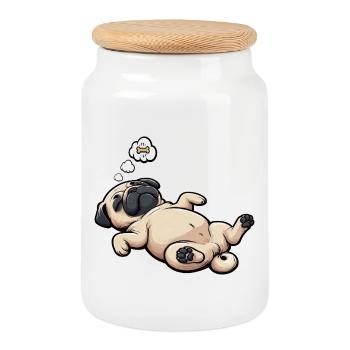 Pug Pugs Pug Owner Pug Lover Pug Holder - Cookie Jar with Wooden Lid - white - Front