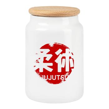 GYM d’Art Martial de Jujutsu Kanji japonais - Boîte à biscuits avec couvercle en bois - blanc - Devant