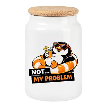 Not My Problem Penguin Chill - Cookie Jar with Wooden Lid - white - Front