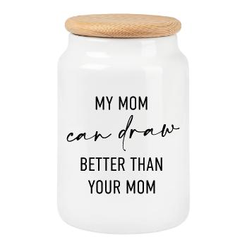 My mom can draw better than your Mom - Cookie Jar with Wooden Lid - white - Front