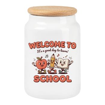 Welcome to School Design – Einschulung Kinder - Keksdose mit Holzdeckel - Weiß - Vorne