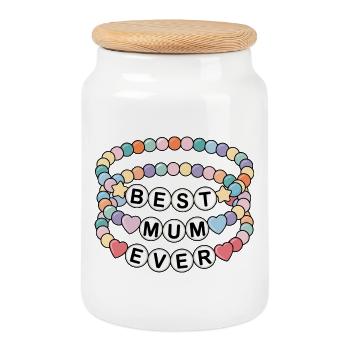 Best Mom Ever - Pearl Necklace for Mother's Day - Cookie Jar with Wooden Lid - white - Front