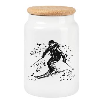 Ski alpin Sports d’hiver Ski nordique - Boîte à biscuits avec couvercle en bois - blanc - Devant