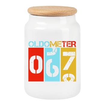 Oldometer 67 Funny 67th Birthday Retro - Cookie Jar with Wooden Lid - white - Front