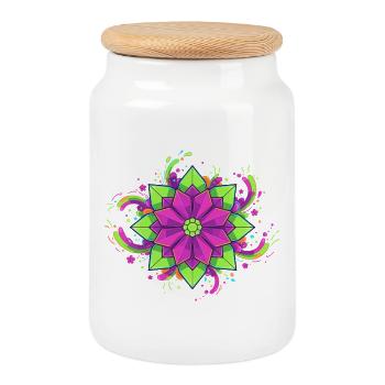 Colorful Mandala Blossom - Cookie Jar with Wooden Lid - white - Front