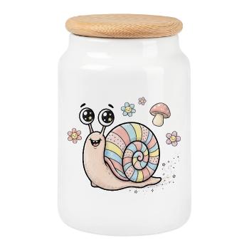 Escargot arc-en-ciel coloré pour enfants - Boîte à biscuits avec couvercle en bois - blanc - Devant