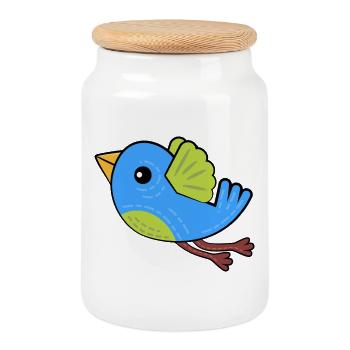 Kleiner Blauer Vogel - Keksdose mit Holzdeckel - Weiß - Vorne