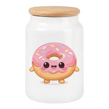 Donut kawaï avec glaçage rose - Boîte à biscuits avec couvercle en bois - blanc - Devant