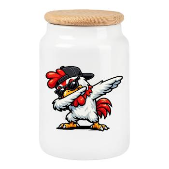 Dabbing Rooster - Cookie Jar with Wooden Lid - white - Front