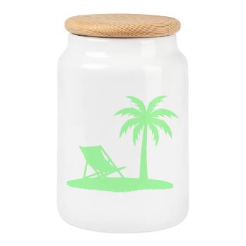 Palm Tree Deck Chair Beach Vector - Cookie Jar with Wooden Lid - white - Front
