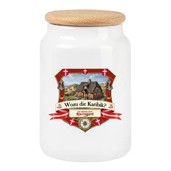 Wozu Karibik? Ich will nach Bjerregard! - Keksdose mit Holzdeckel - Weiß - Vorne