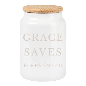 ARRÊTS GRACE | Éphésiens 2 verset 8 | Christian - Boîte à biscuits avec couvercle en bois - blanc - Devant