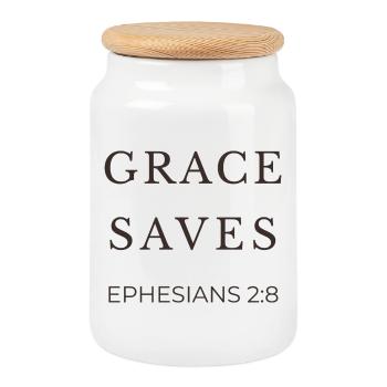 ARRÊTS GRACE | Éphésiens 2 verset 8 | Christian - Boîte à biscuits avec couvercle en bois - blanc - Devant