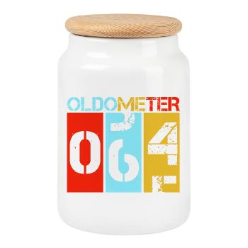 Oldometer 64 Sixty Fourth Birthday - Cookie Jar with Wooden Lid - white - Front