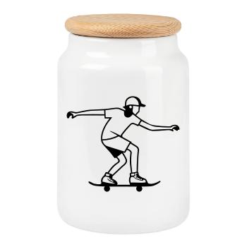 Skateboarder - Keksdose mit Holzdeckel - Weiß - Vorne