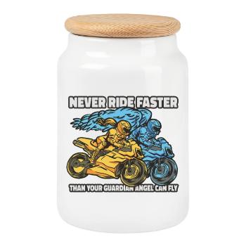 Ange 🏍️ motard - Boîte à biscuits avec couvercle en bois - blanc - Devant