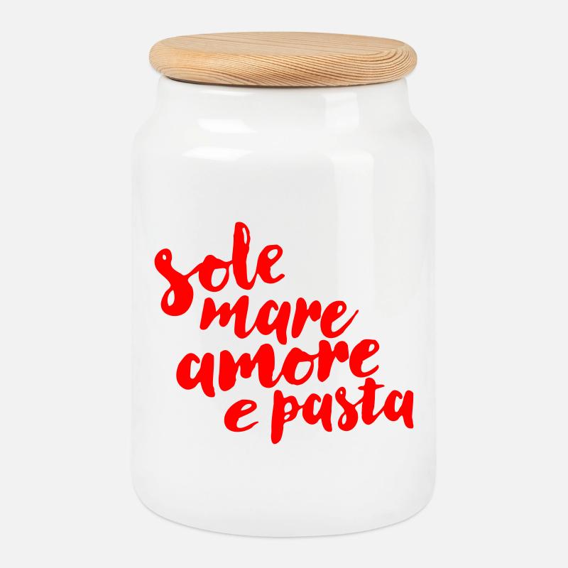 sole, mare, amore e pasta - Keksdose mit Holzdeckel - Weiß