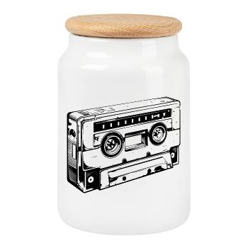 Cassette rétro - Boîte à biscuits avec couvercle en bois - blanc - Devant