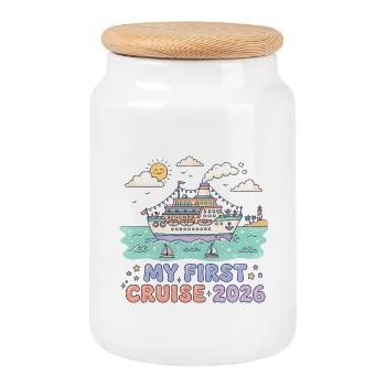 My first cruise in 2026 - Cookie Jar with Wooden Lid - white - Front