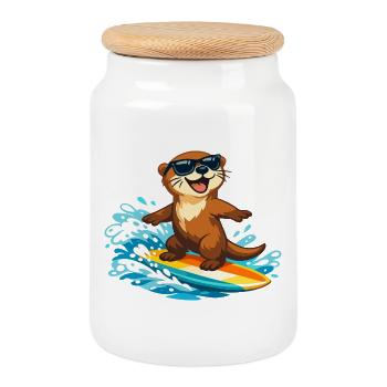 Otter Surfer Sonnenbrille - Keksdose mit Holzdeckel - Weiß - Vorne