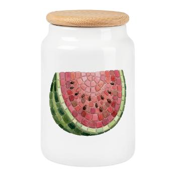Mosaïque de pastèque - Cadeau d’art d’été - Boîte à biscuits avec couvercle en bois - blanc - Devant