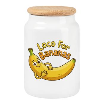 Loco For Bananas Cartoon - Cookie Jar with Wooden Lid - white - Front