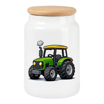 Tractor Trekker Cartoon - Cookie Jar with Wooden Lid - white - Front