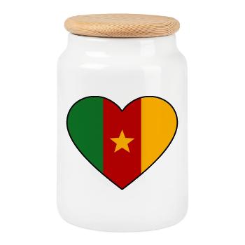 Cameroon Flag Heart - Cookie Jar with Wooden Lid - white - Front