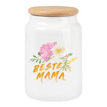 Best Mom - Cookie Jar with Wooden Lid - white - Front
