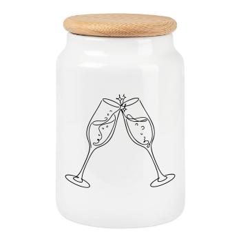 Chin Chin – Cheers Glasses Black & White Wedding - Cookie Jar with Wooden Lid - white - Front