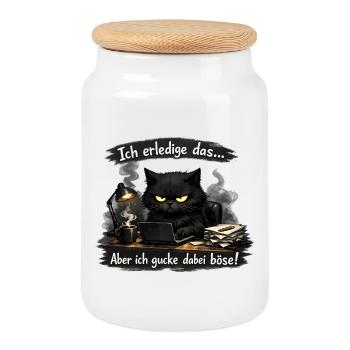 Ich mach das aber ich gucke dabei böse Katze - Keksdose mit Holzdeckel - Weiß - Vorne