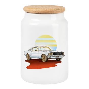 Retro white car – classic vintage - Cookie Jar with Wooden Lid - white - Front