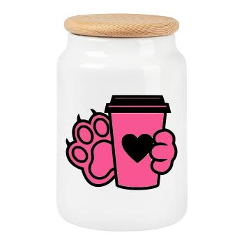Hundepfote Kaffee Tasse Hunde Mama - Keksdose mit Holzdeckel - Weiß - Vorne