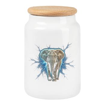 Éléphant de foudre avec aura électrique - Boîte à biscuits avec couvercle en bois - blanc - Devant