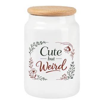 Mignon mais étrange - cadeau esthétique floral - Boîte à biscuits avec couvercle en bois - blanc - Devant