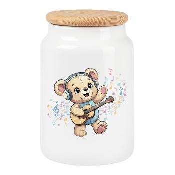 Cuddly Bear with Guitar Groove - Cookie Jar with Wooden Lid - white - Front
