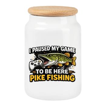 I Paused My Game For Pike Fishing Funny - Cookie Jar with Wooden Lid - white - Front