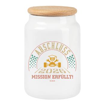 Graduation 2026 – Mission accomplished! Finish 4C - Cookie Jar with Wooden Lid - white - Front