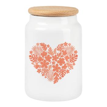 Tropical flower heart design - Cookie Jar with Wooden Lid - white - Front