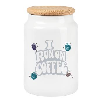 JE FONCTIONNE AU CAFÉ | Humour Matin Caféine - Boîte à biscuits avec couvercle en bois - blanc - Devant