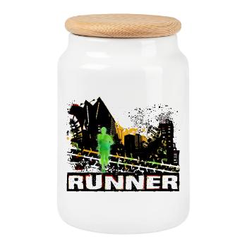 Coureur - Boîte à biscuits avec couvercle en bois - blanc - Devant