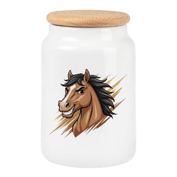 Dynamic Cartoon Horse Head - Cookie Jar with Wooden Lid - white - Front