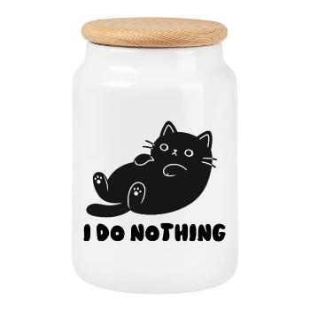 Cuddly Cat Silhouette - Cookie Jar with Wooden Lid - white - Front