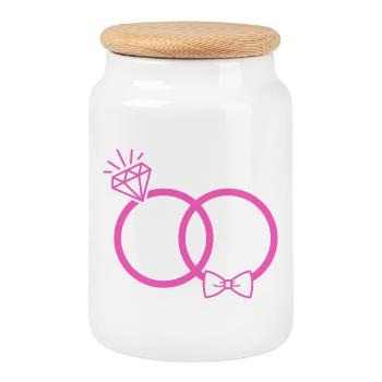 Wedding rings pink - Cookie Jar with Wooden Lid - white - Front