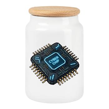 Cyberchip Neon Circuit - Cookie Jar with Wooden Lid - white - Front