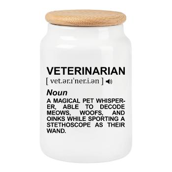 Veterinarian Definition - Cookie Jar with Wooden Lid - white - Front