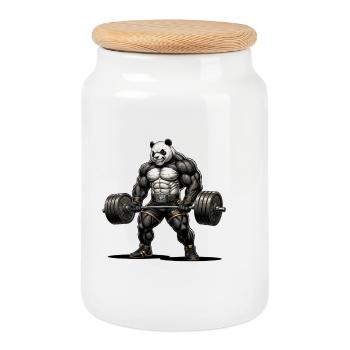 Panda Strength – Bodybuilding Design - Keksdose mit Holzdeckel - Weiß - Vorne