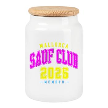 Malle 2026 Sauf Club Member Mallorca 2026 - Cookie Jar with Wooden Lid - white - Front