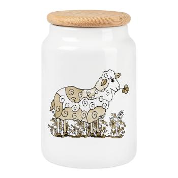 Sheep - Cookie Jar with Wooden Lid - white - Front